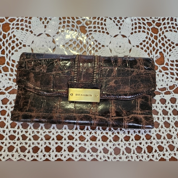 Brahmin Handbags - Brahmin Dark Brown Croc-Embossed Wallet